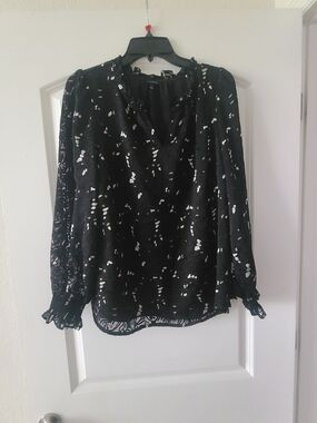Talbots Black Blouse with White Abstract Dot Print
